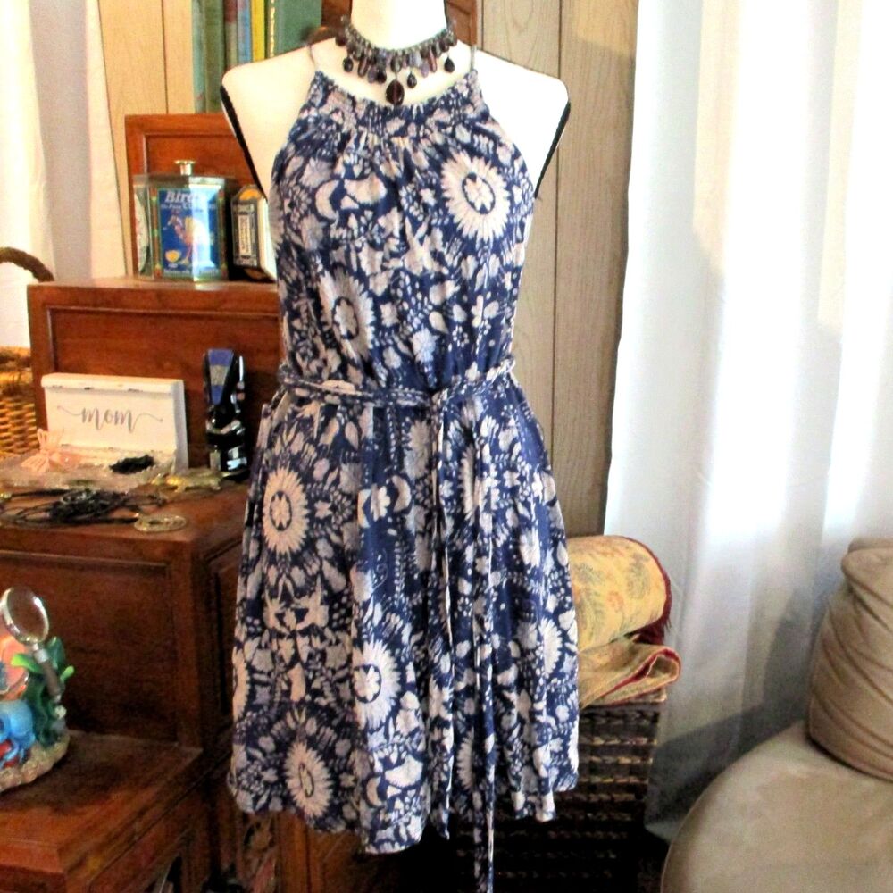 Lucky Brand Boho Floral Mandala Halter Mini Dress S